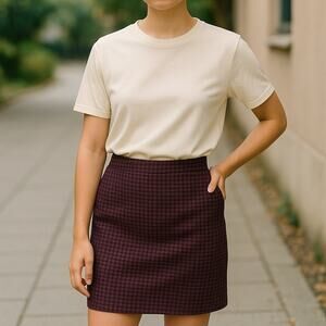 LIVERPOOL Jeans Co. Port Wine & Black Houndstooth Pencil Skirt ~ Women's Size 12